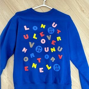 Blue Graphic Crewneck Sweatshirt with Multicolor Lettering